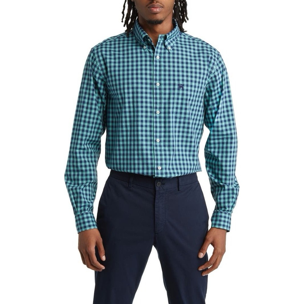 Brooks Brothers Men's Blue Teal Gingham Plaid Preppy  Button Down  Shirt Size XL